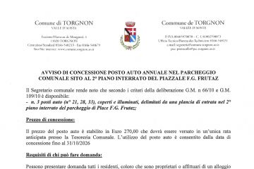 Avviso di concessione posti auto nel parcheggio comunale di Place Frutaz